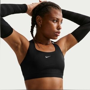 Nike High Impact Black Sports Bra with White Logo, Mesh Back Closure Small